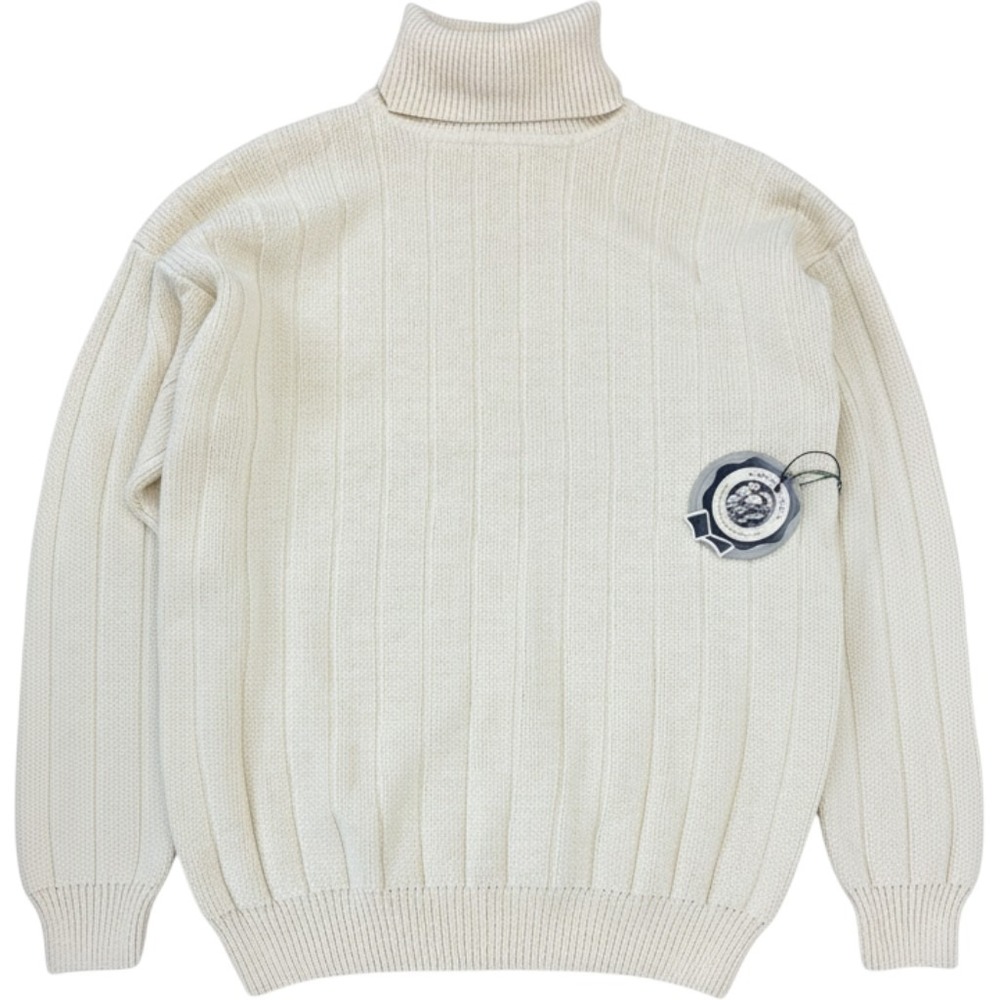 Vtg Woods & Gray Cream Cotton Ribbed Turtleneck Sweater Mens Large NEW Chunky